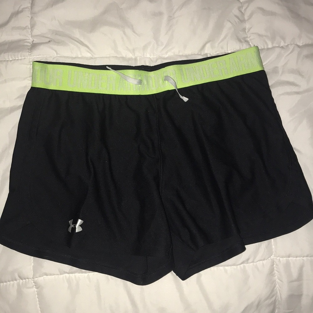 BLACK AND NEON UNDER ARMOUR SHORTS